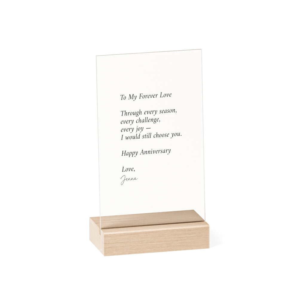 Anniversary Acrylic Plaque with Wooden Stand — Personalized Love Message