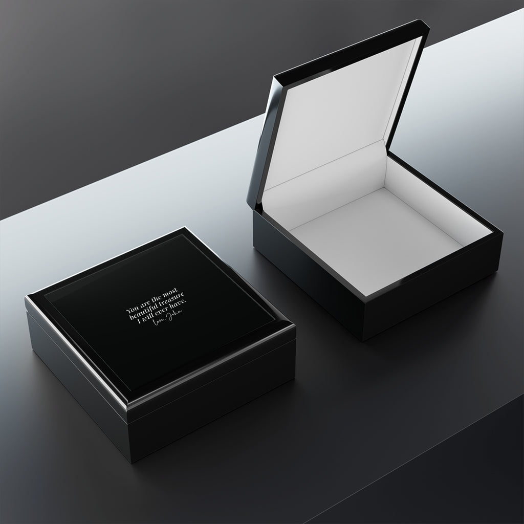 Engraved Black Jewelry Box – “You are the most beautiful treasure I will ever have” Keepsake