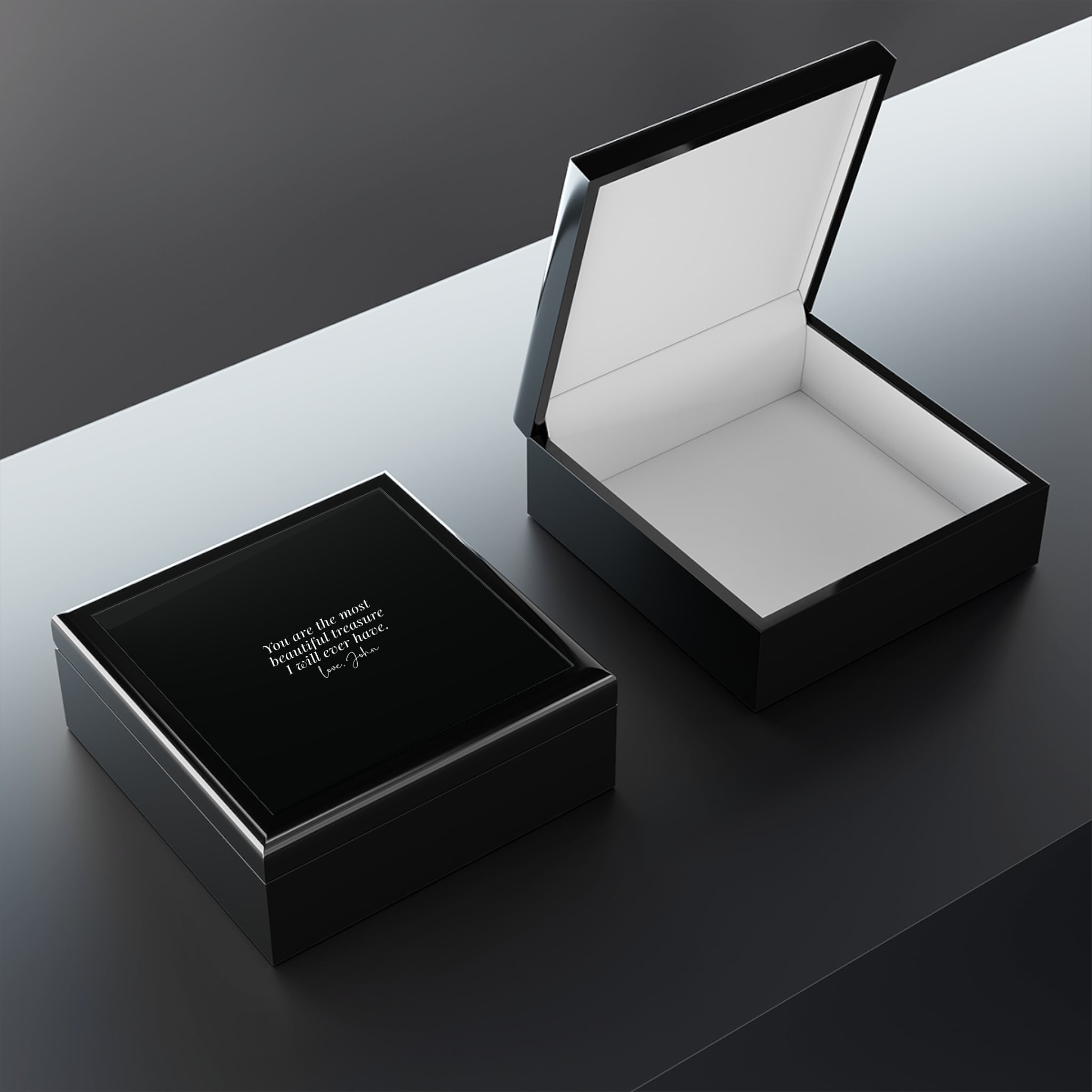 Engraved Black Jewelry Box – “You are the most beautiful treasure I will ever have” Keepsake