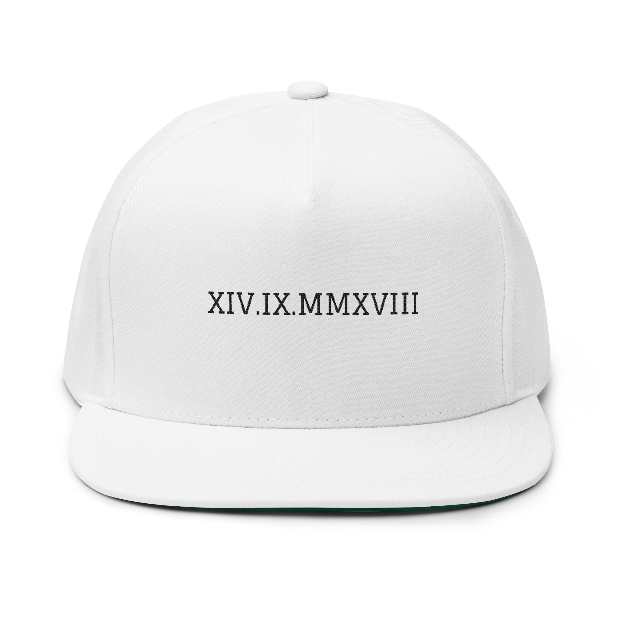 Roman Numeral Flat Bill Cap — Custom Date Embroidery